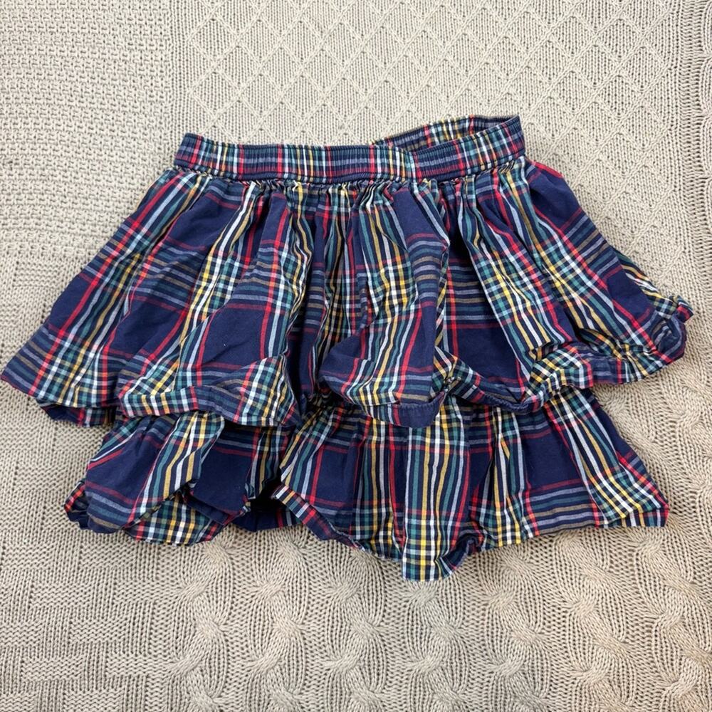 Hanna Andersson Girls Sunny Plaid Ruffle Skirt - Blue and Red - 8